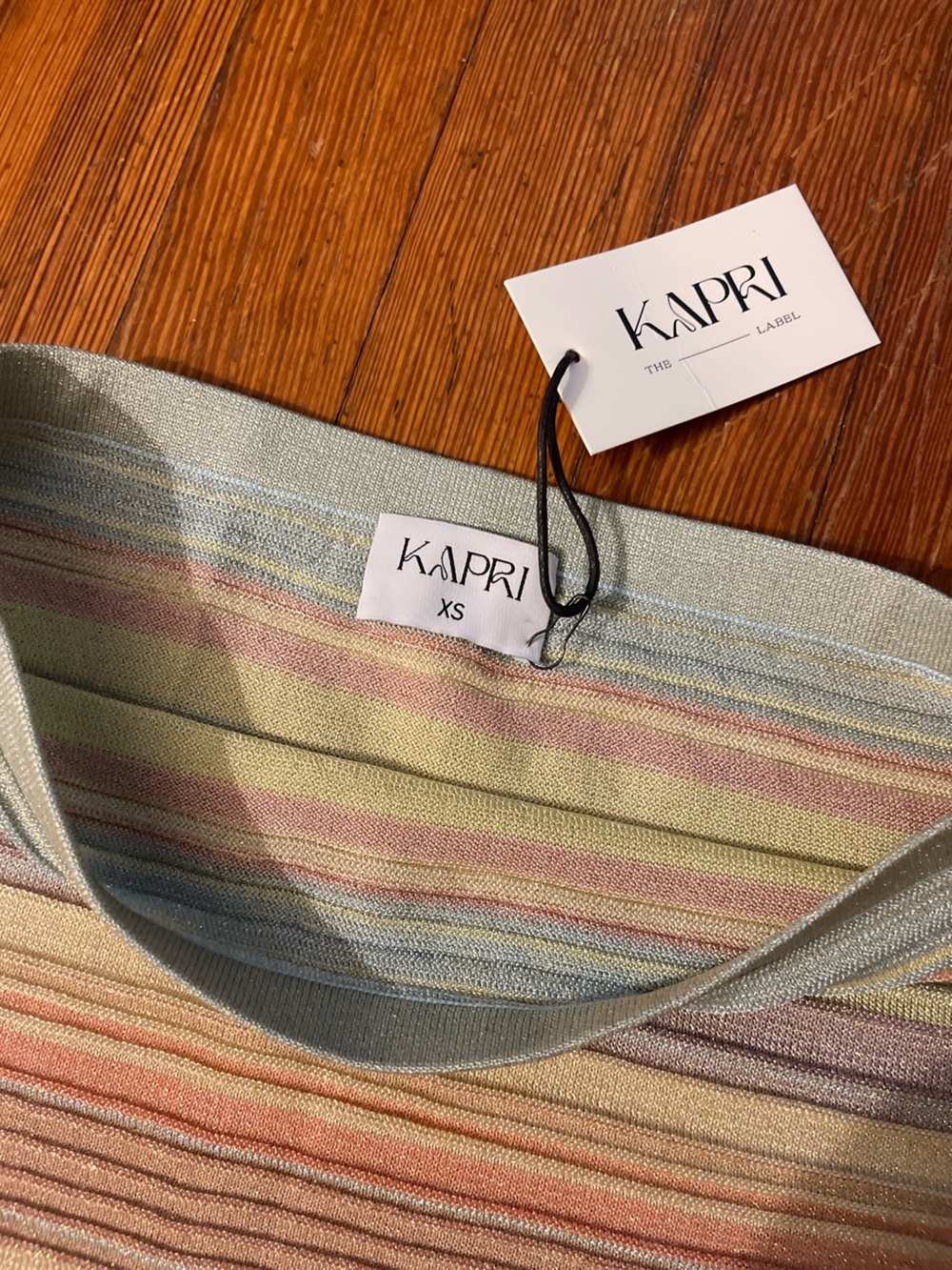 NWT KAPRI Kendall Mini Skirt in Pastel Striped Knit Glitter Shimmer Sweater - Picture 7 of 8